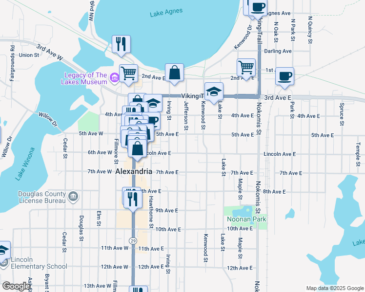 map of restaurants, bars, coffee shops, grocery stores, and more near 516 Jefferson Street in Alexandria