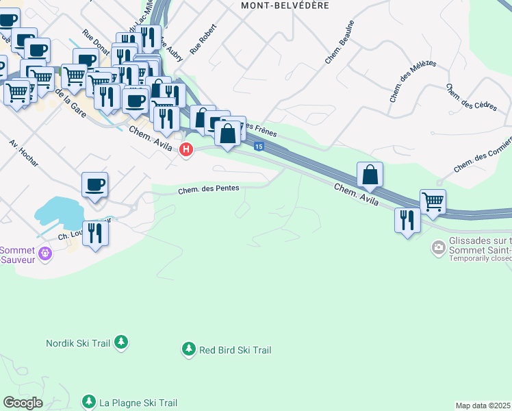 map of restaurants, bars, coffee shops, grocery stores, and more near 592 Chemin du Skieur in Piedmont