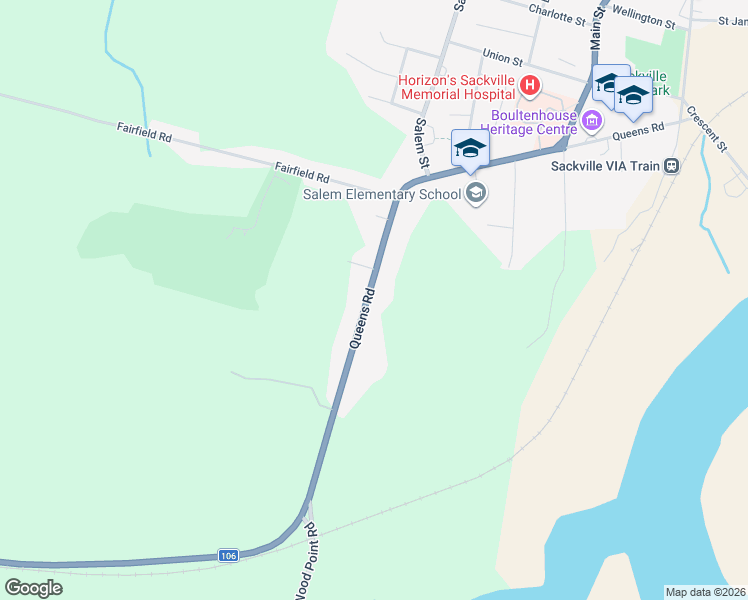 map of restaurants, bars, coffee shops, grocery stores, and more near 130 New Brunswick 106 in Sackville