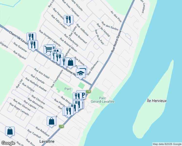 map of restaurants, bars, coffee shops, grocery stores, and more near 650 Rue Villeneuve in Lavaltrie