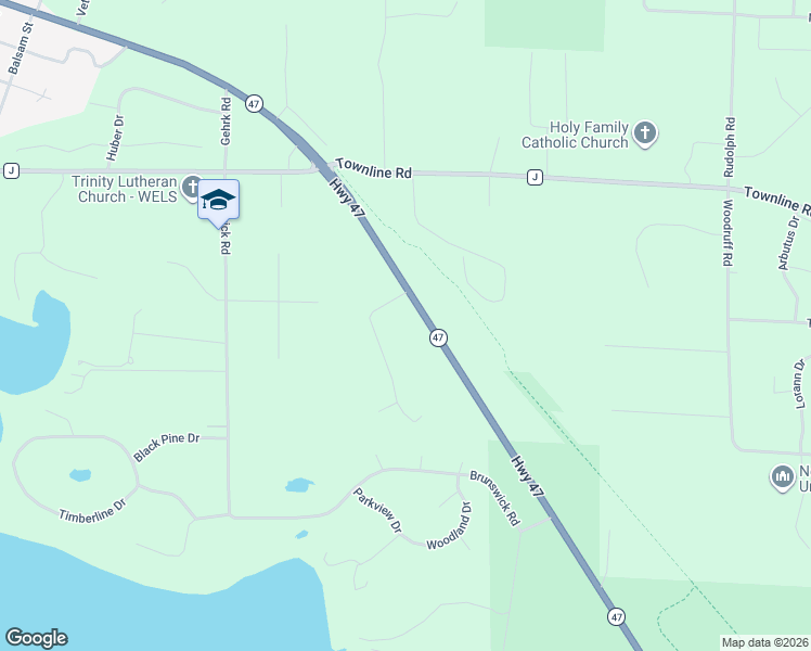 map of restaurants, bars, coffee shops, grocery stores, and more near 8715 Wisconsin 47 in Woodruff