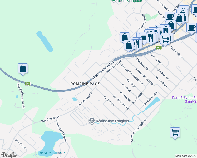 map of restaurants, bars, coffee shops, grocery stores, and more near 507 Rue Principale in Saint-Sauveur