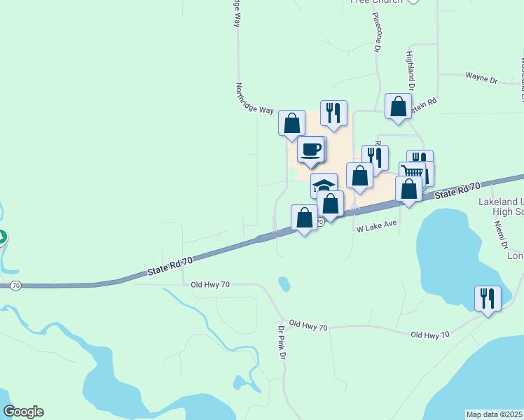 map of restaurants, bars, coffee shops, grocery stores, and more near 8706 Richardson Plat Road in Minocqua