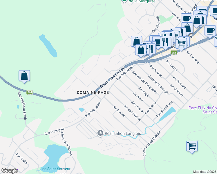 map of restaurants, bars, coffee shops, grocery stores, and more near 505 Rue Principale in Saint-Sauveur