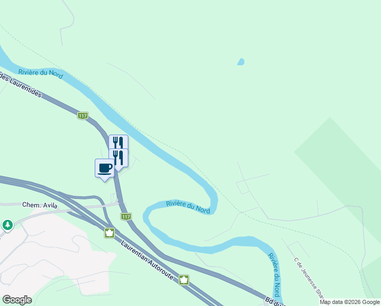 map of restaurants, bars, coffee shops, grocery stores, and more near Chemin de la Rivière in Saint-Jérôme