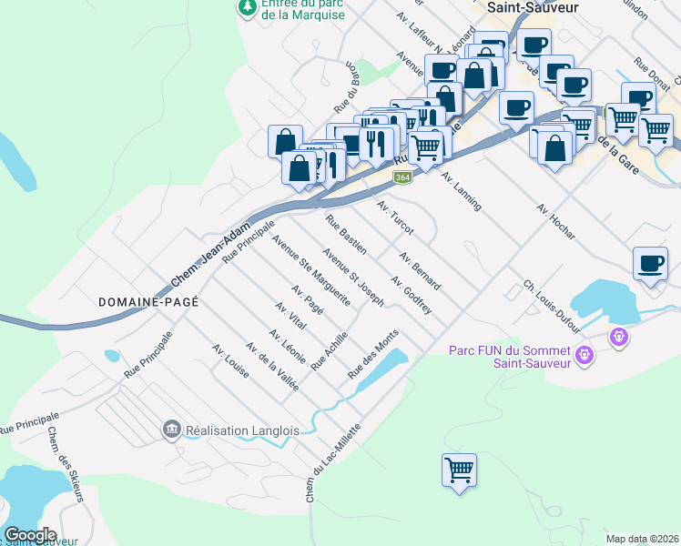 map of restaurants, bars, coffee shops, grocery stores, and more near 57 Avenue Saint Joseph in Saint-Sauveur