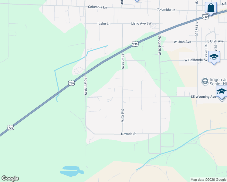 map of restaurants, bars, coffee shops, grocery stores, and more near 125 Myer Avenue in Irrigon