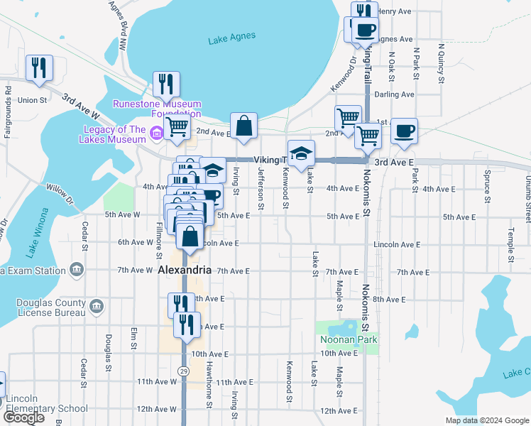 map of restaurants, bars, coffee shops, grocery stores, and more near 516 Jefferson Street in Alexandria