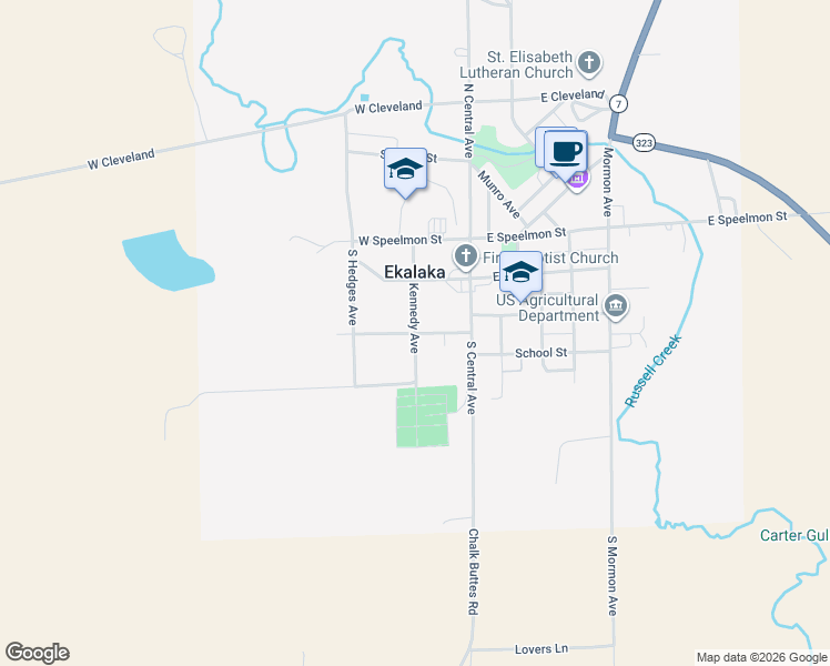 map of restaurants, bars, coffee shops, grocery stores, and more near 301 Kennedy Avenue in Ekalaka