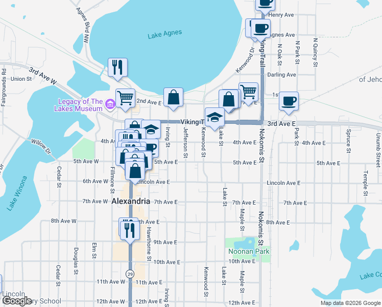 map of restaurants, bars, coffee shops, grocery stores, and more near 401 Jefferson Street in Alexandria