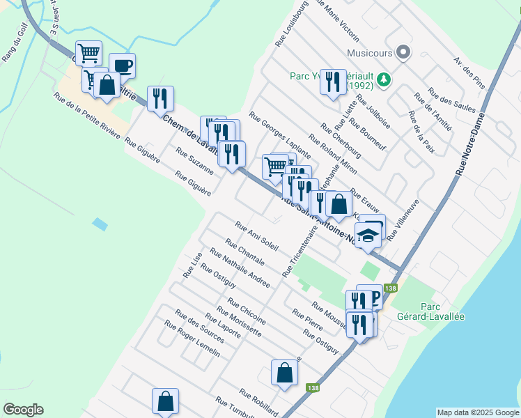 map of restaurants, bars, coffee shops, grocery stores, and more near 255 Rue Saint-Antoine-Nord in Lavaltrie