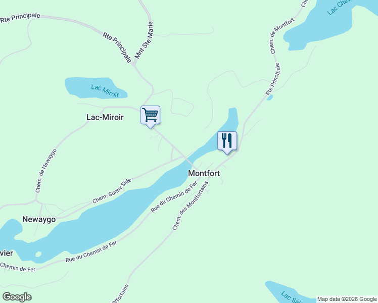 map of restaurants, bars, coffee shops, grocery stores, and more near 312 Route Principale in Wentworth-Nord