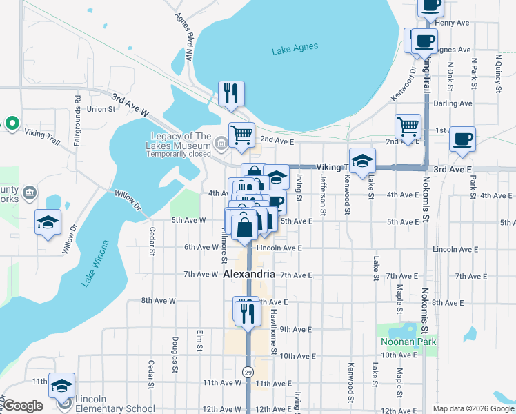 map of restaurants, bars, coffee shops, grocery stores, and more near 403 Broadway Street in Alexandria