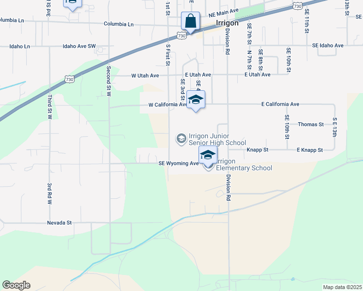 map of restaurants, bars, coffee shops, grocery stores, and more near 315 Southeast Wyoming Avenue in Irrigon