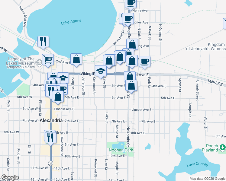 map of restaurants, bars, coffee shops, grocery stores, and more near 405 Maple Street in Alexandria