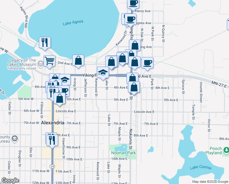 map of restaurants, bars, coffee shops, grocery stores, and more near 405 Maple Street in Alexandria