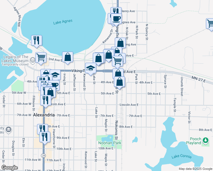 map of restaurants, bars, coffee shops, grocery stores, and more near 405 Maple Street in Alexandria