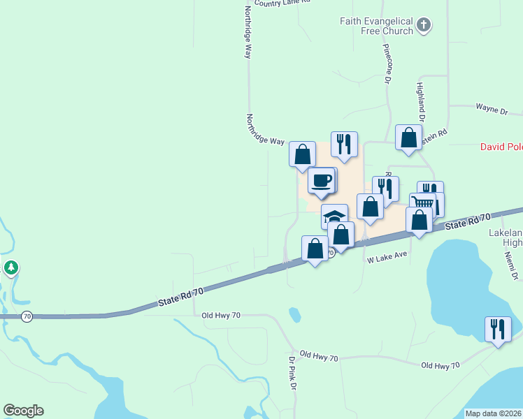 map of restaurants, bars, coffee shops, grocery stores, and more near 8725 Richardson Plat Road in Minocqua