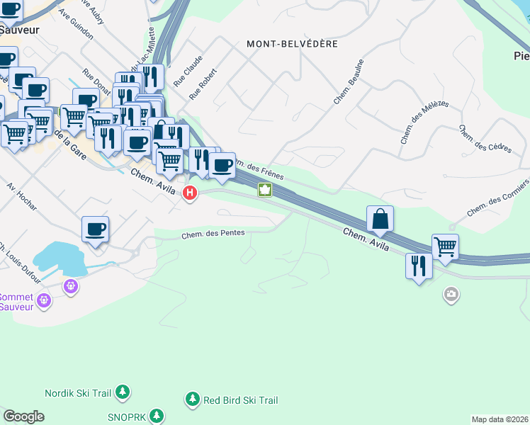 map of restaurants, bars, coffee shops, grocery stores, and more near 415 Chemin des Fauvettes in Piedmont