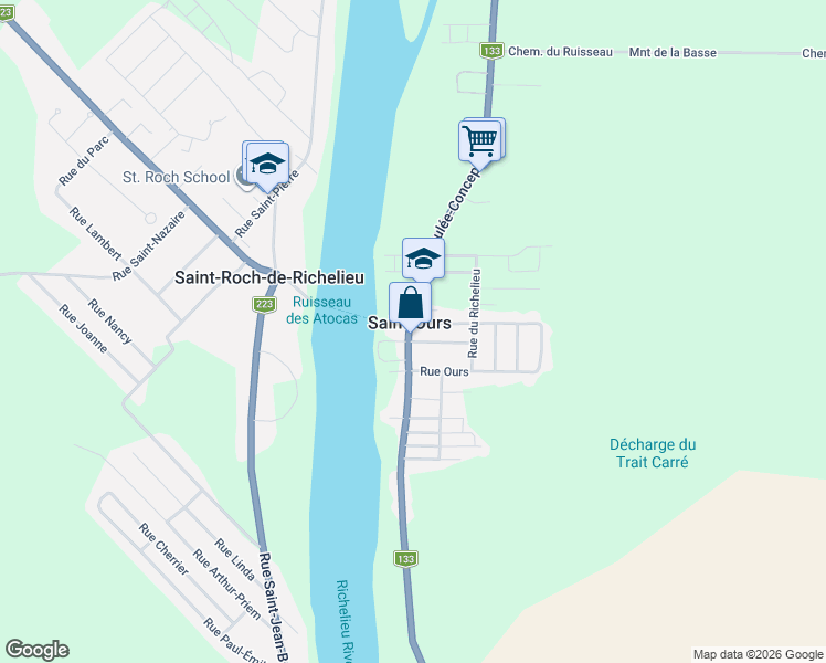 map of restaurants, bars, coffee shops, grocery stores, and more near in Saint-Ours