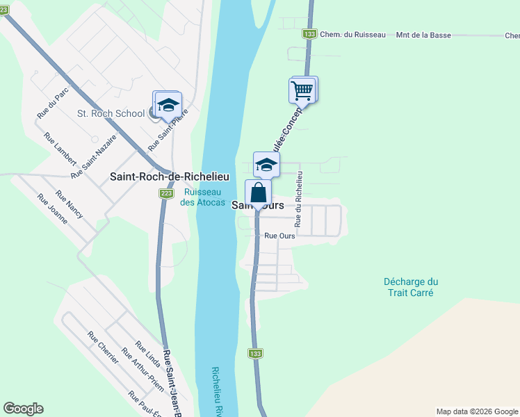 map of restaurants, bars, coffee shops, grocery stores, and more near 2553 Rue Immaculée-Conception in Saint-Ours