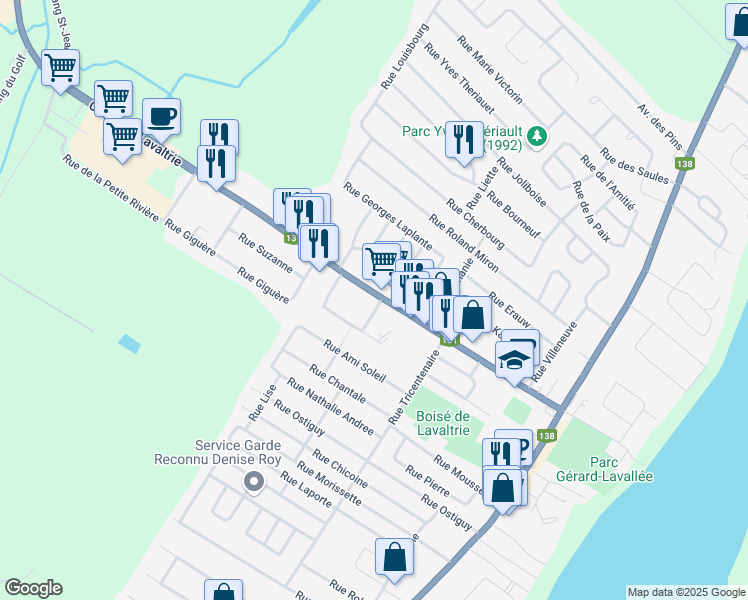 map of restaurants, bars, coffee shops, grocery stores, and more near 255 Rue Saint-Antoine-Nord in Lavaltrie
