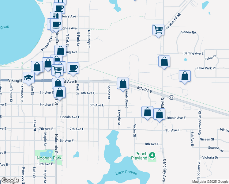 map of restaurants, bars, coffee shops, grocery stores, and more near 1408 3rd Avenue East in Alexandria