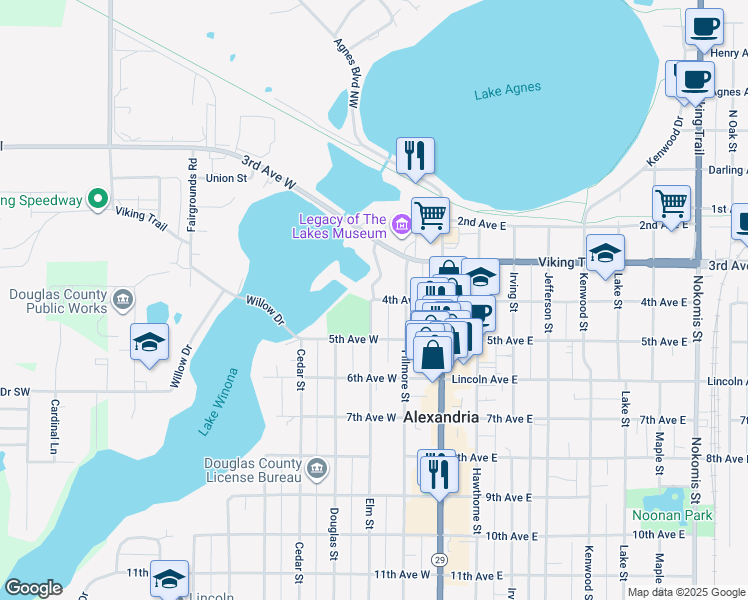 map of restaurants, bars, coffee shops, grocery stores, and more near 401 Elm Street in Alexandria