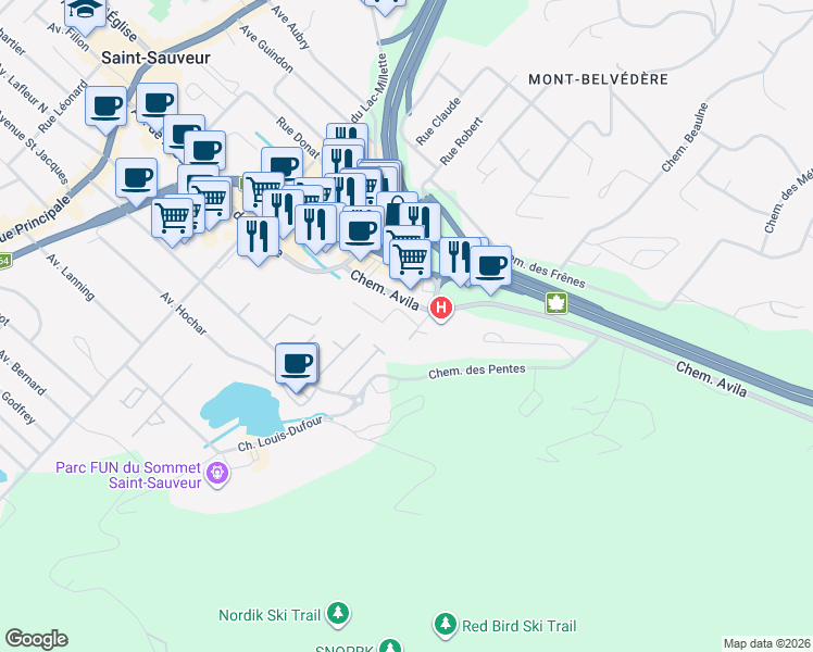 map of restaurants, bars, coffee shops, grocery stores, and more near 700 Chemin des Trois Villages in Piedmont