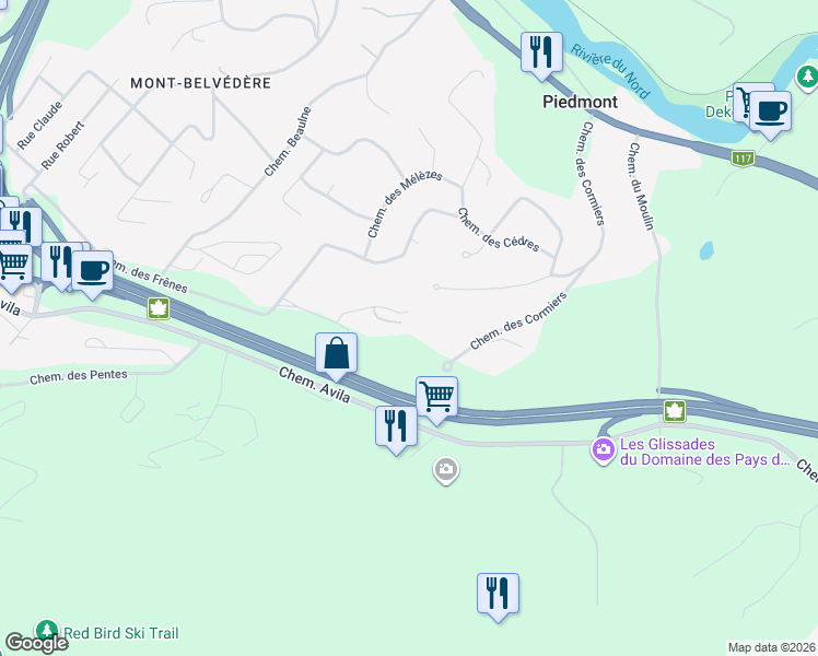 map of restaurants, bars, coffee shops, grocery stores, and more near 460 Chemin des Cerisiers in Piedmont