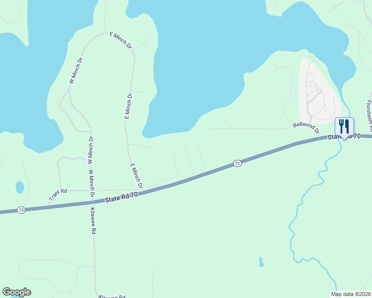 map of restaurants, bars, coffee shops, grocery stores, and more near 8776 Moonlight Lane in Minocqua
