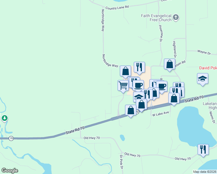 map of restaurants, bars, coffee shops, grocery stores, and more near 8725 Richardson Plat Road in Minocqua
