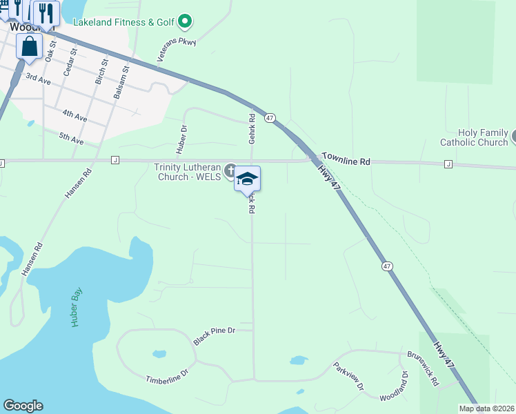 map of restaurants, bars, coffee shops, grocery stores, and more near 8766 Brunswick Road in Minocqua