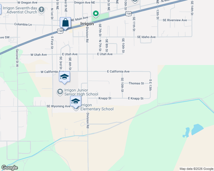 map of restaurants, bars, coffee shops, grocery stores, and more near 850 Thomas Street in Irrigon