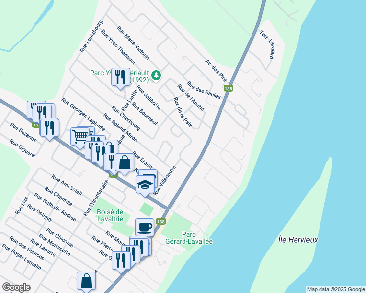 map of restaurants, bars, coffee shops, grocery stores, and more near 7 Rue Joliboise in Lavaltrie