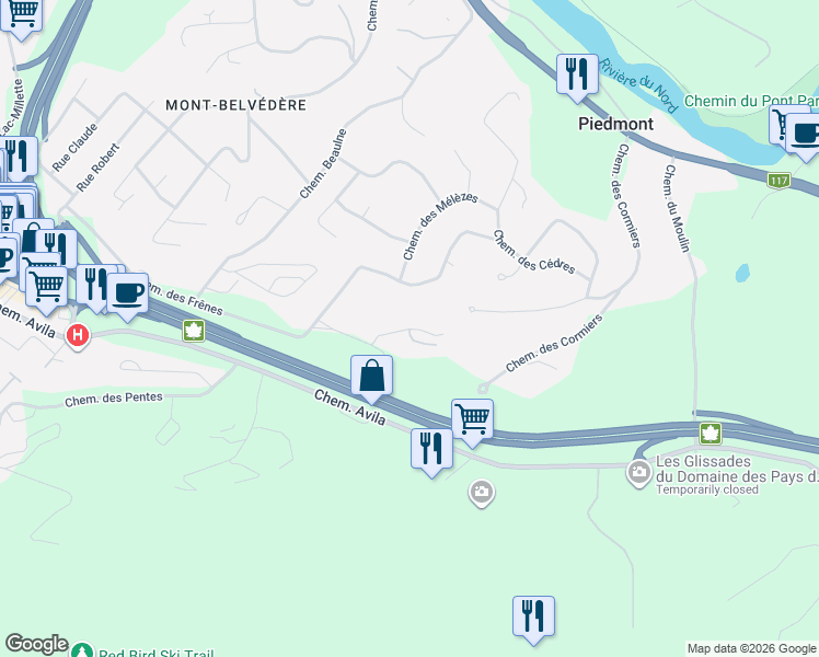 map of restaurants, bars, coffee shops, grocery stores, and more near 431 Chemin des Cerisiers in Piedmont