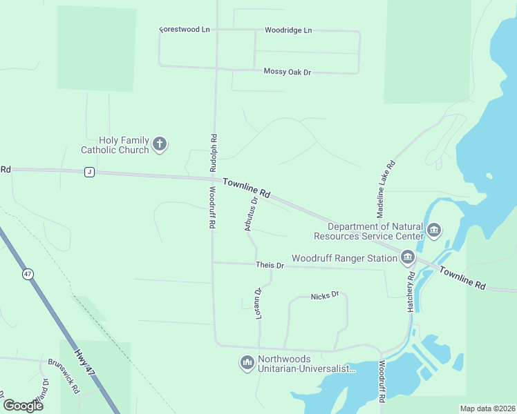 map of restaurants, bars, coffee shops, grocery stores, and more near 8772 Arbutus Drive in Woodruff
