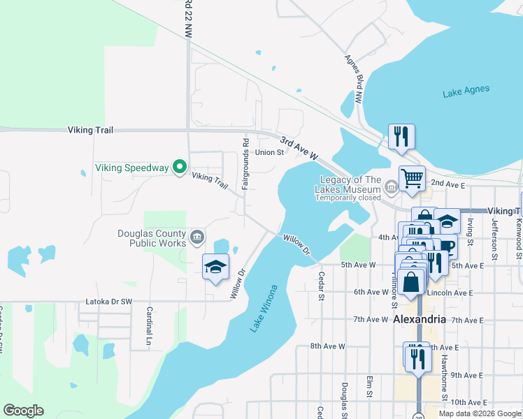 map of restaurants, bars, coffee shops, grocery stores, and more near 325 Fairgrounds Road in Alexandria
