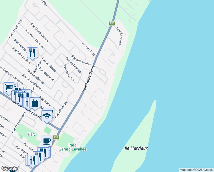map of restaurants, bars, coffee shops, grocery stores, and more near 90 Terrasse Meilleur in Lavaltrie
