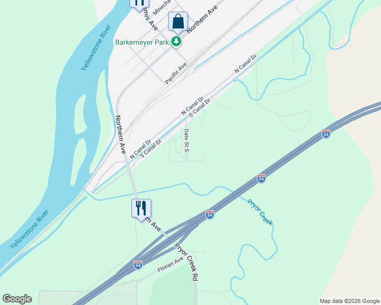 map of restaurants, bars, coffee shops, grocery stores, and more near 1465-1481 Date Street South in Huntley