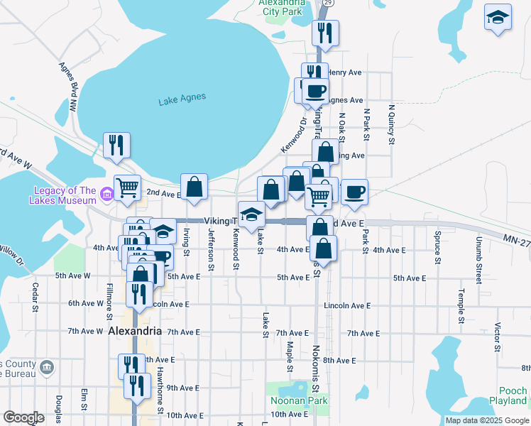 map of restaurants, bars, coffee shops, grocery stores, and more near 217 Lake Street in Alexandria