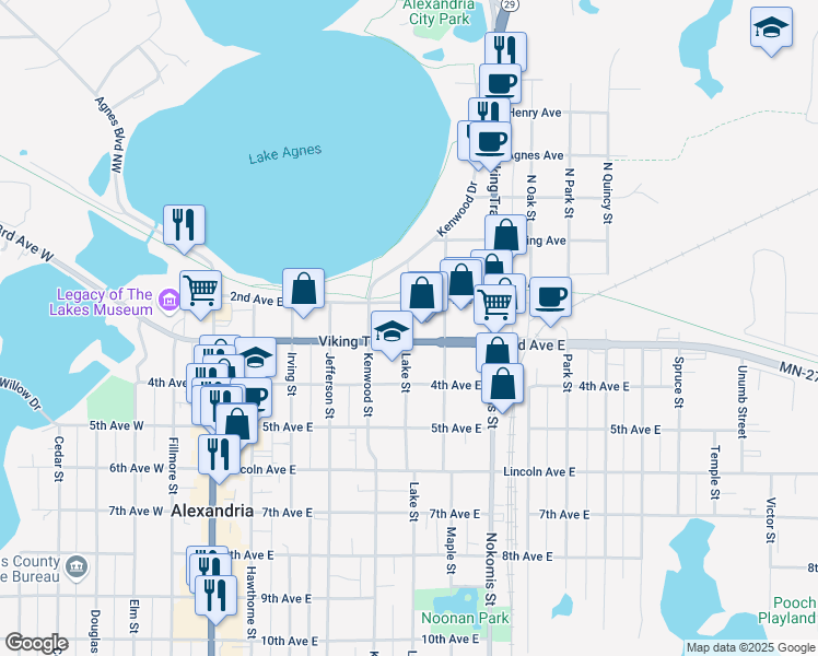 map of restaurants, bars, coffee shops, grocery stores, and more near 217 Lake Street in Alexandria