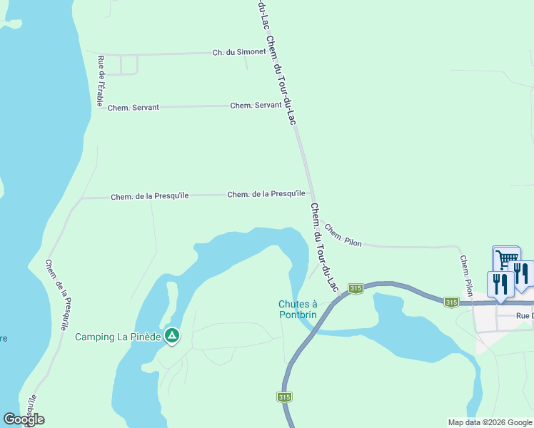 map of restaurants, bars, coffee shops, grocery stores, and more near 790 Chemin de la Presqu'île in Chénéville