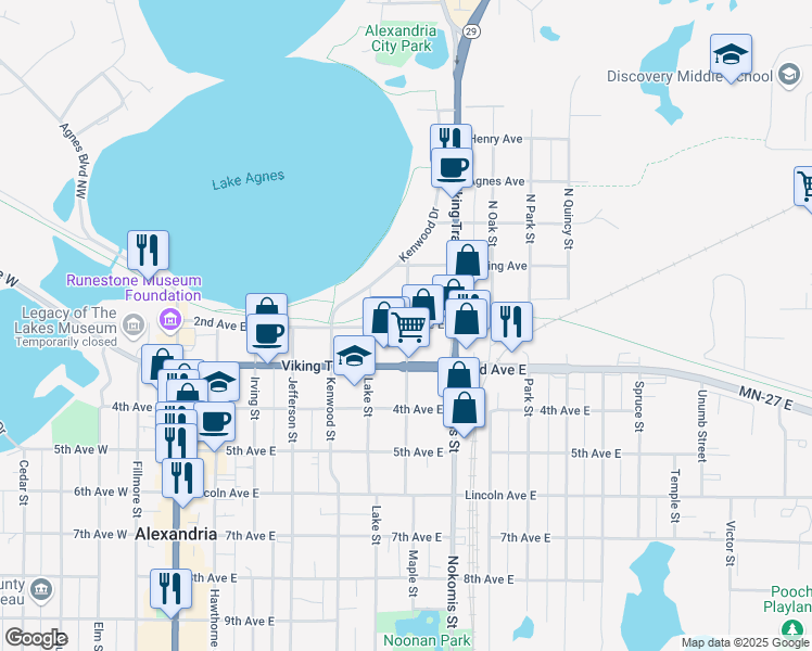 map of restaurants, bars, coffee shops, grocery stores, and more near 202 Maple Street in Alexandria
