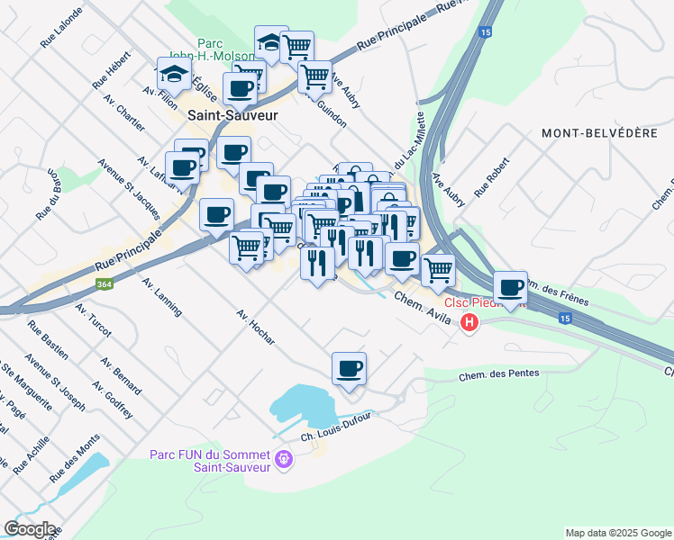 map of restaurants, bars, coffee shops, grocery stores, and more near Avenue de la Gare in Saint-Sauveur