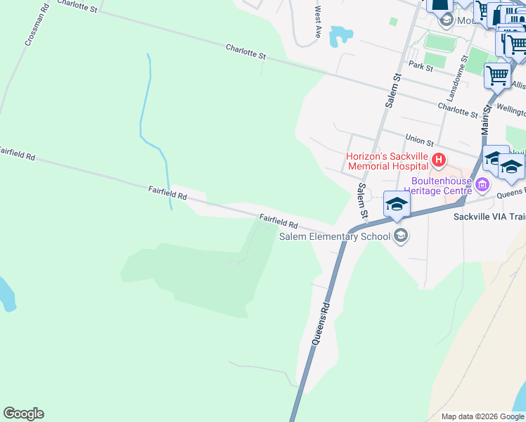 map of restaurants, bars, coffee shops, grocery stores, and more near 41 Fairfield Road in Sackville