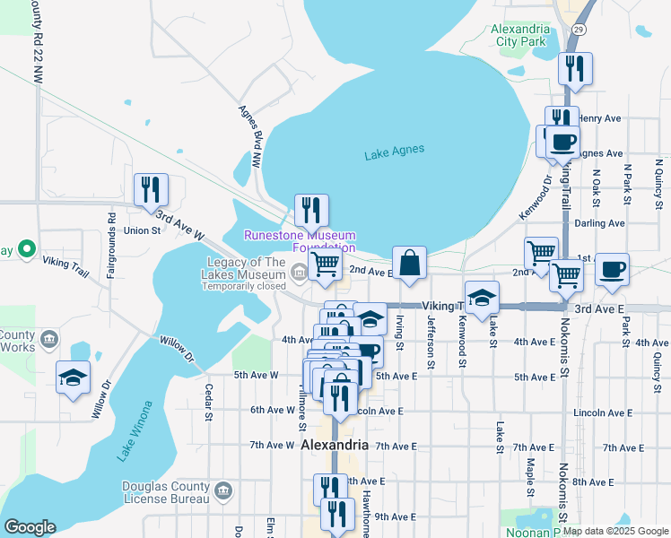 map of restaurants, bars, coffee shops, grocery stores, and more near 300 Broadway Street in Alexandria