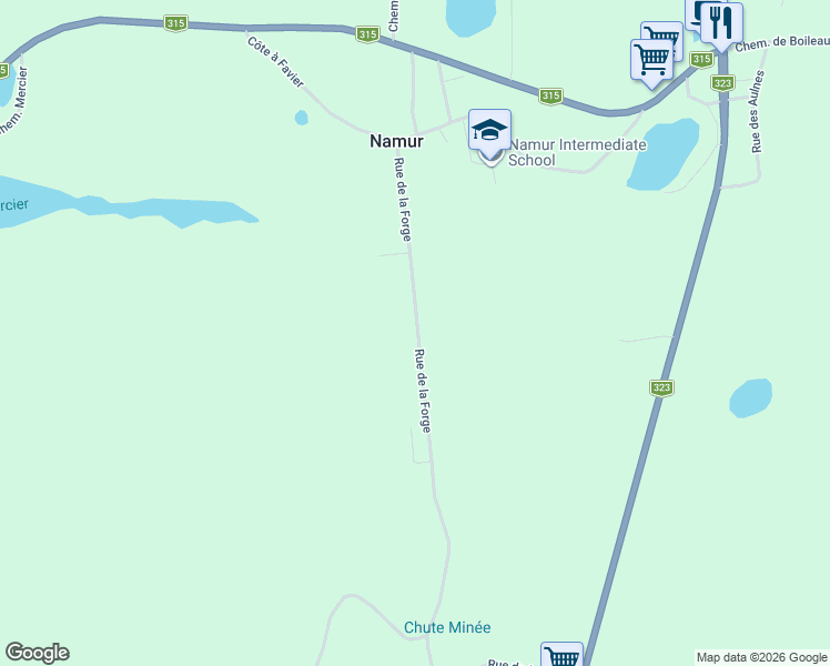 map of restaurants, bars, coffee shops, grocery stores, and more near 446 Rue de la Forge in Namur