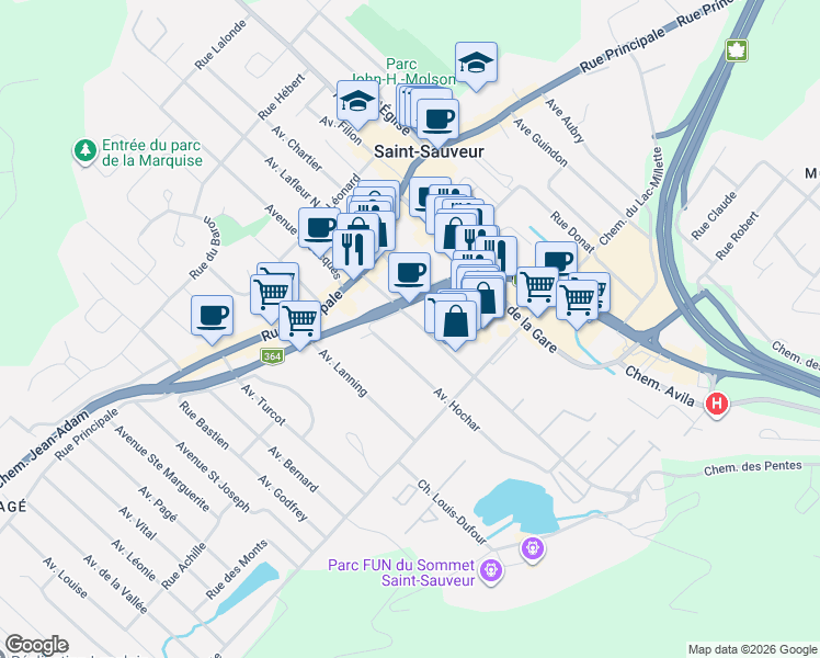 map of restaurants, bars, coffee shops, grocery stores, and more near 31 Avenue Saint Denis in Saint-Sauveur