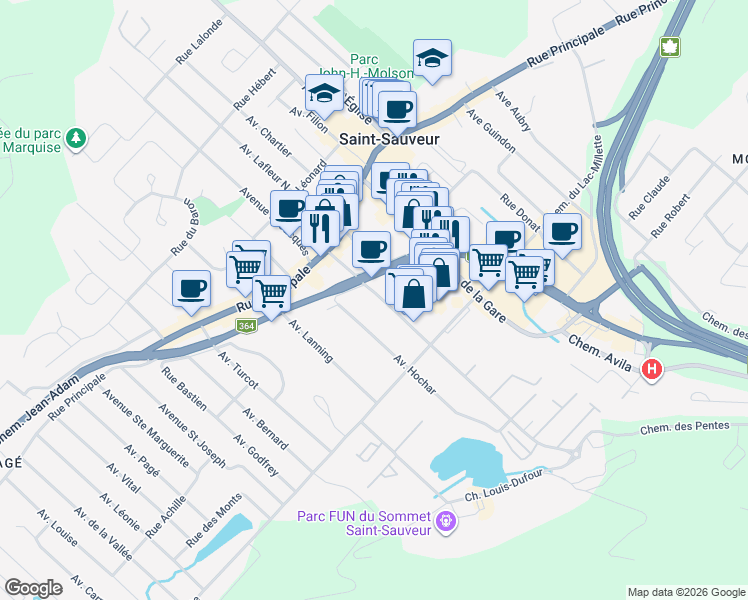 map of restaurants, bars, coffee shops, grocery stores, and more near 31 Avenue Saint Denis in Saint-Sauveur